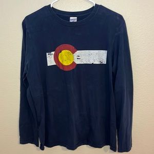 GILDAN Navy Blue Colorado Long Sleeve Graphic Tee Shirt